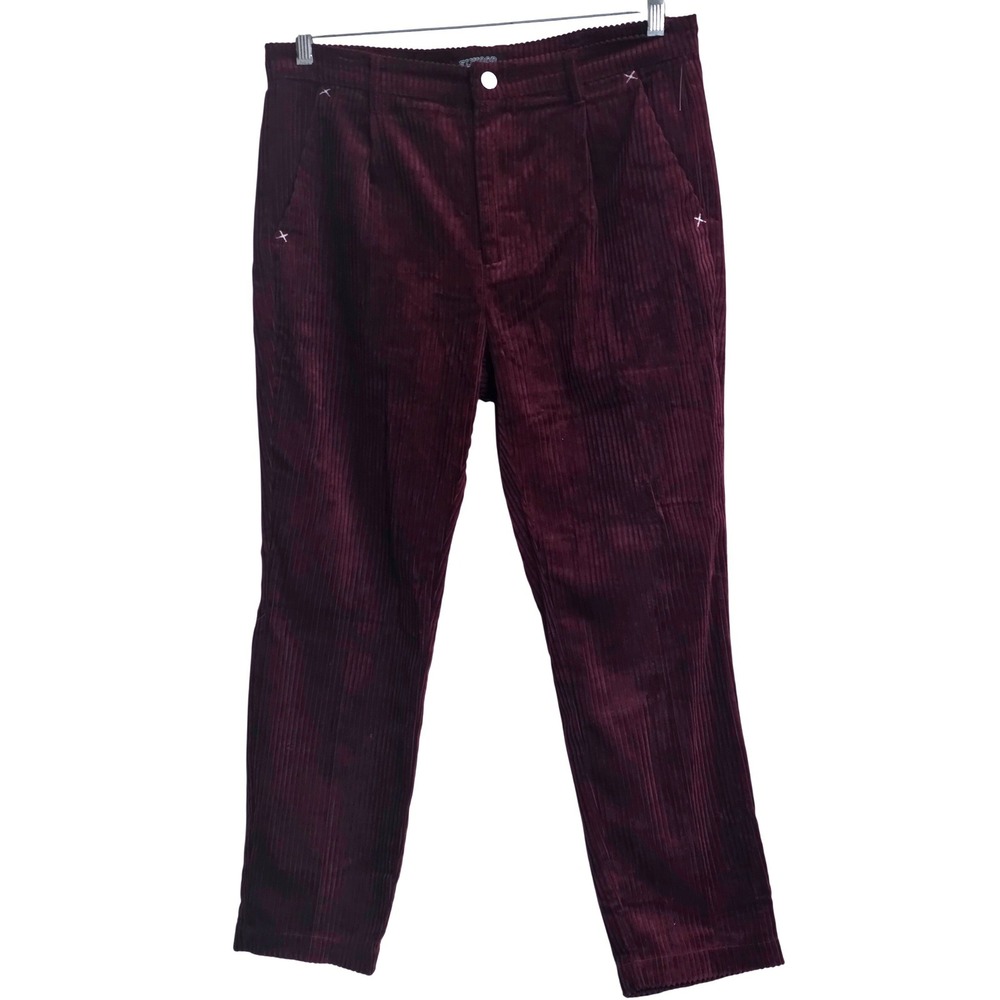 Elwood Burgundy Corduroy Pleated Tapered Pants Mens 32 Wine Red‎ Streetwear